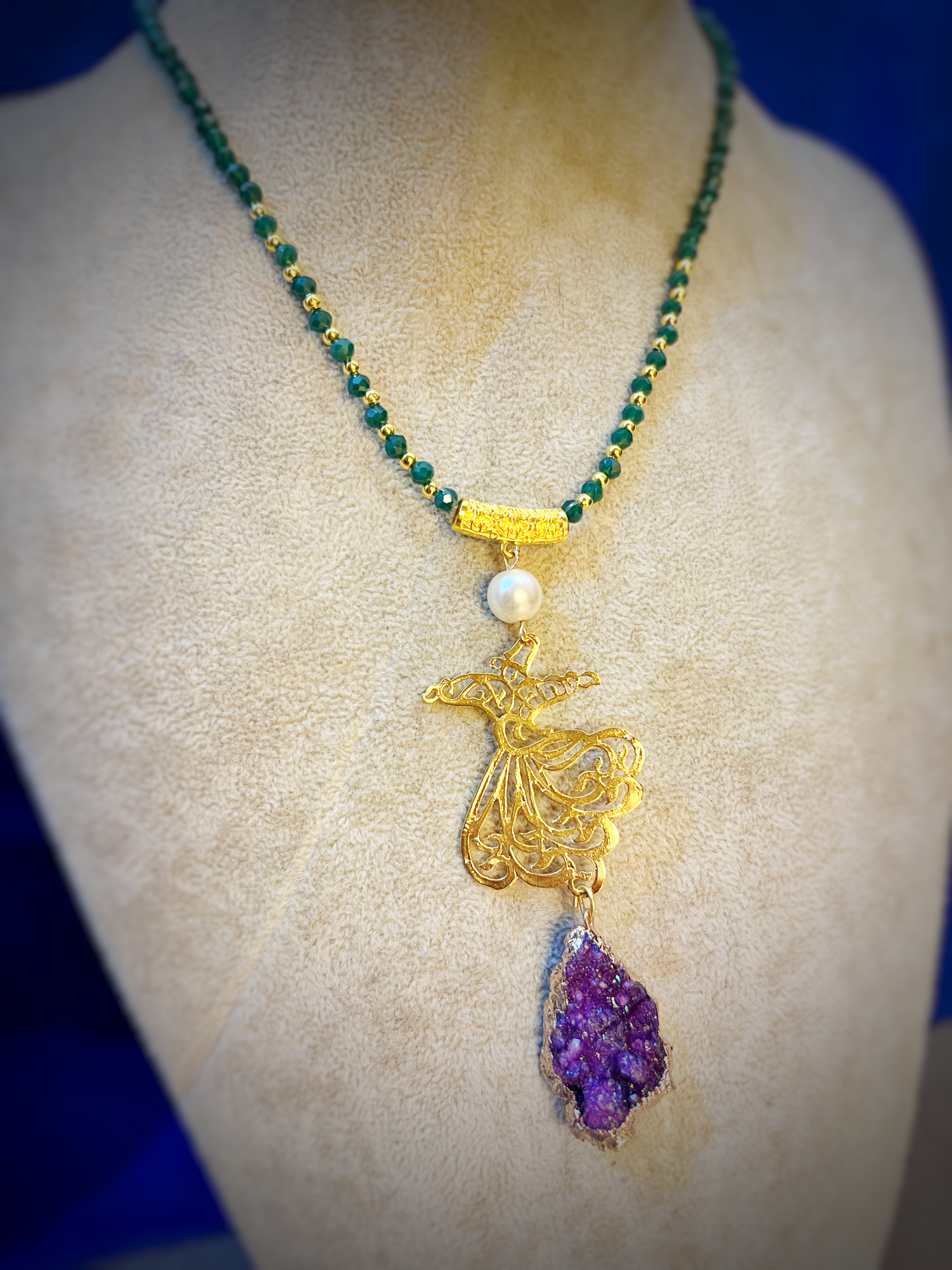 Sufi Derwaish Emerald/ Amethyst  Necklace