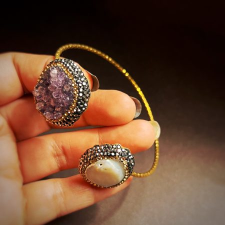 Amethyst/ Mother of Pearl Druzy Bangle (Adjustable)