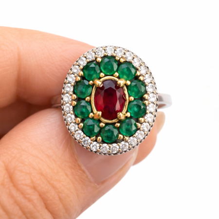 Ottoman Emerald/Ruby Ring  (Size 8)