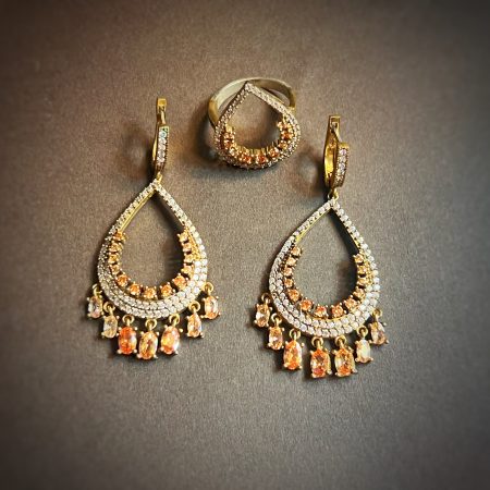 Ottoman Champagne Earrings & Ring Set (Size 8.5)