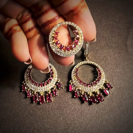 Ottoman Ruby Earrings & Ring Set (Size 8.5)