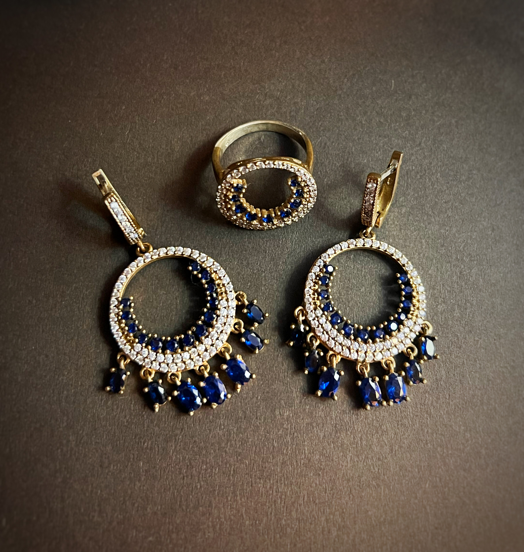 Ottoman Sapphire Earrings & Ring Set (Size 8.5)