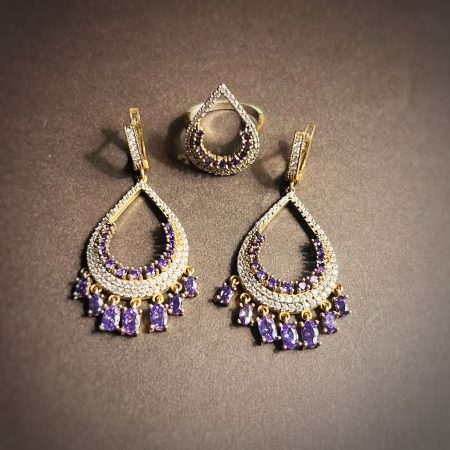 Ottoman Amethyst Earrings & Ring Set (Size 8.5)