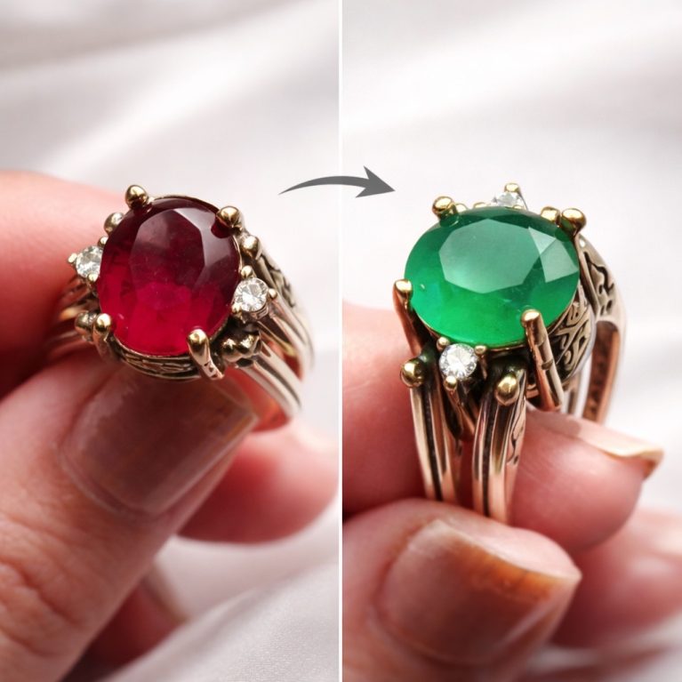 Ruby/Emerald Double Sided Silver Ring
