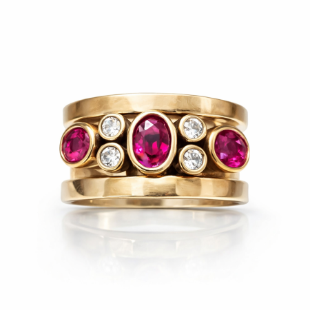 Ottoman Ruby-Zircon Band Ring  (Size 11)