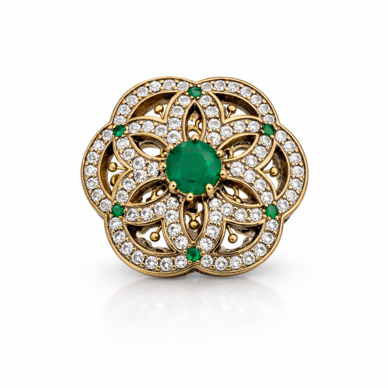 S925 Emerald & Zircon Ring (Size 7.5)