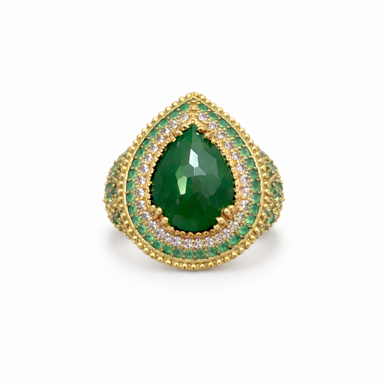 S925 Emerald & Zircon Ring (Size 9)