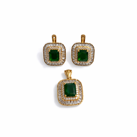 Emerald Diamond Style Ottoman Pendant & Earring