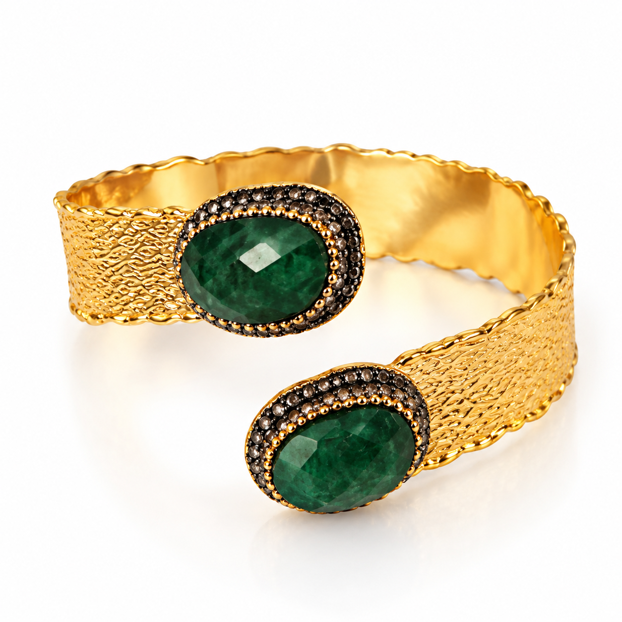 Emerald/Marcasite Turkish Ottoman Bangle | 18K Gold-Plated
