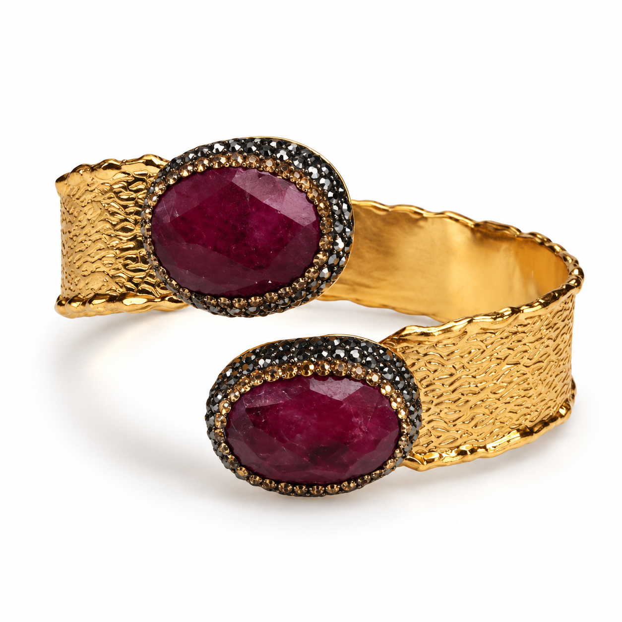 Ruby & Marcasite Turkish Ottoman Bangle | 18K Gold-Plated